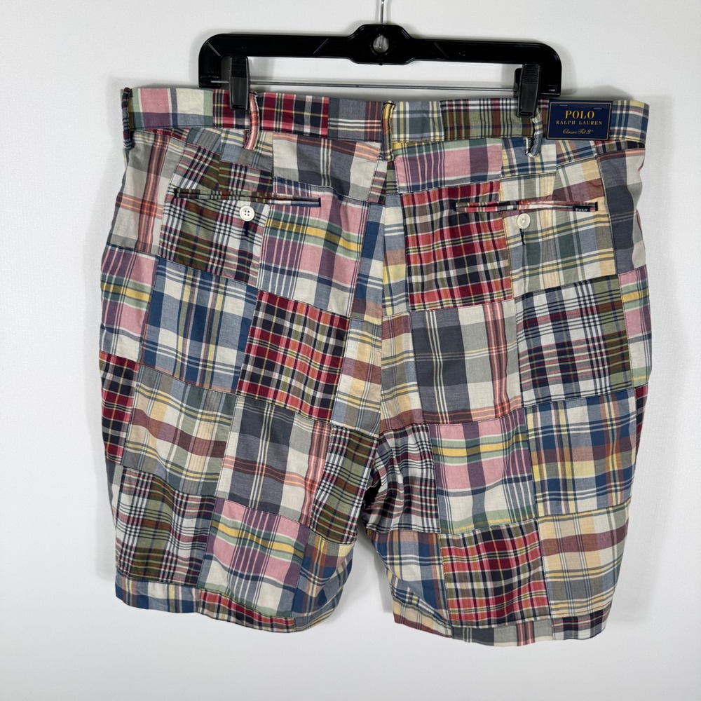 Polo Ralph Lauren Madras Patchwork Plaid Shorts Mens 40W Classic Fit 9"Multi NWT - Picture 7 of 9